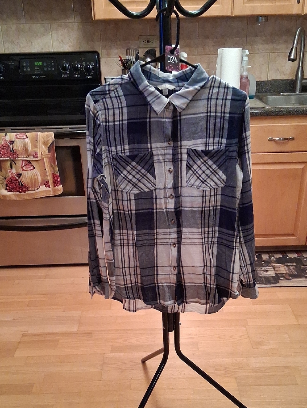 Lucky Brand Blue and White Plaid Button-Down Shirt